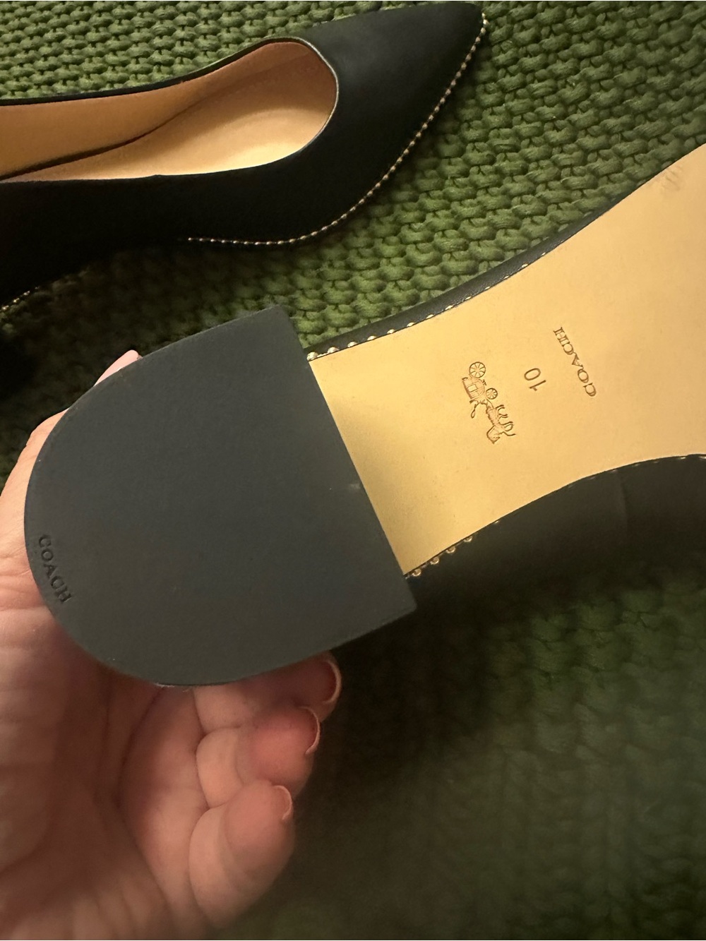 Coach-Black Pointed leather Pumps with Gold Stud Trim - Picture 8 of 8